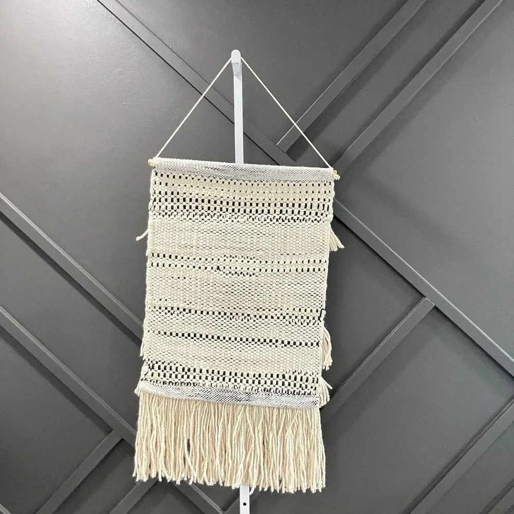 Boho Macrame Wall Hanging Woven Cotton Tapestry Fringe Tassel Neutral Wall Decor
